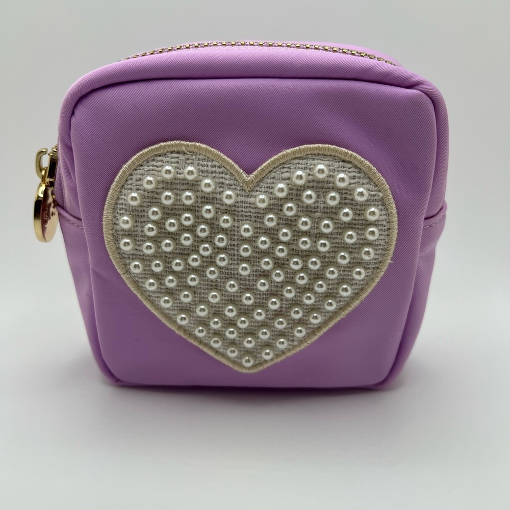 Stoney Clover Lane Grape Mini Pouch with Jumbo Pearl Heart Patch EUC